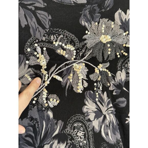 Coldwater Creek  2X Plus Semi Sheer Top Y2K Graphics Sequin Dark Floral - Picture 8 of 10